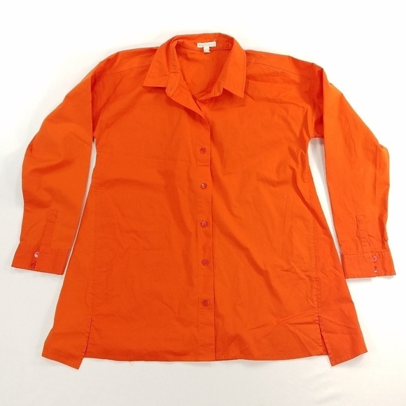 Eileen Fisher Top XS Orange Coral Long Sleeve Button Shirt Organic Cotton Blend - Picture 4 of 15
